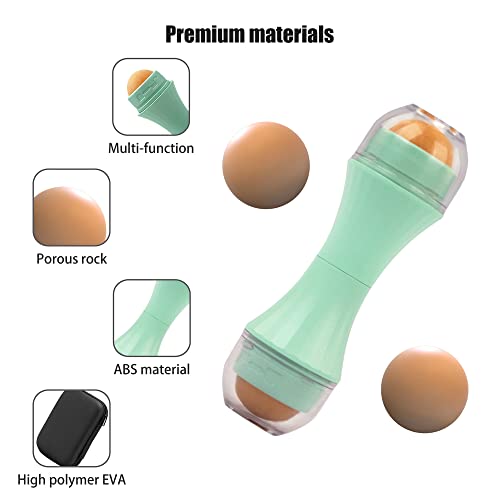 Oil Absorbing Volcanic Roller,Facial Resistant Rolling Stone Ball,Face Oily Skin Control Tool,Instant Results,Remove Excess Shiny,Double-end/Reusable/Washable/Replaceable(2 Extra Balls Included) - Morena Vogue