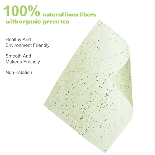 Oil Blotting Sheets for Face, Blotting Paper For Oily Skin Green Tea 100 sheets with Portable Mirror Case & Makeup Puff, Oil Absorbing Sheets For Face - Morena Vogue