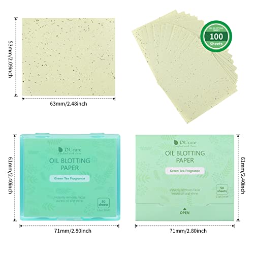 Oil Blotting Sheets for Face, DUcare 100 Counts Green Tea Blotting Paper For Oily Skin with Portable Mirror Case & Makeup Puff, Oil Absorbing Sheets For Face - Morena Vogue