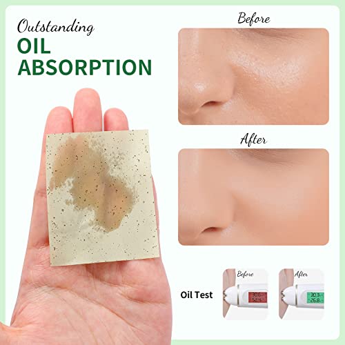 Oil Blotting Sheets for Face, DUcare 100 Counts Green Tea Blotting Paper For Oily Skin with Portable Mirror Case & Makeup Puff, Oil Absorbing Sheets For Face - Morena Vogue