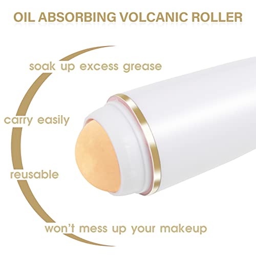 Oil Control On The Go, Oil Absorbing Volcanic Roller with Two Replaceable Volcanic Ball and Cleaning Sponge, Reusable Portable Oil Control Roller, Oil Control Blotting Tool - Morena Vogue