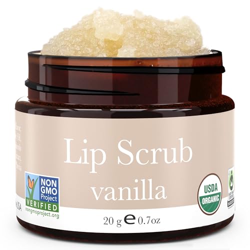 Organic Lip Scrub Vanilla - USA Made Exfoliating Lip Scrub with Natural & Organic Ingredients, Moisturizing Lip Exfoliator Scrub for Dry Lips, Lip Scrubber Exfoliator & Sugar Scrub for Smooth Lips - Morena Vogue