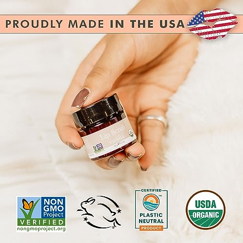 Organic Lip Scrub Vanilla - USA Made Exfoliating Lip Scrub with Natural & Organic Ingredients, Moisturizing Lip Exfoliator Scrub for Dry Lips, Lip Scrubber Exfoliator & Sugar Scrub for Smooth Lips - Morena Vogue