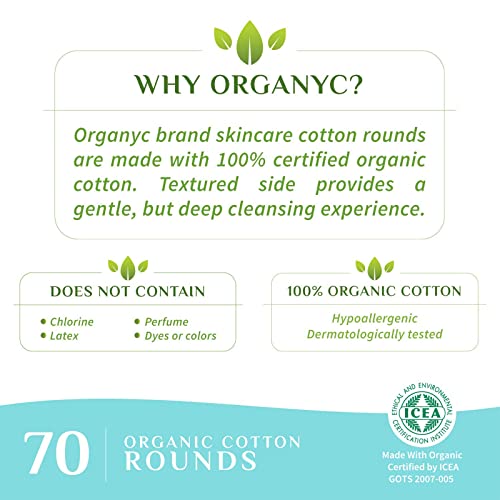 Organyc 100% Organic Cotton Rounds - Biodegradable Cotton, Chemical Free, For Sensitive Skin (70 Count) - Daily Cosmetics. Beauty and Personal Care - Morena Vogue