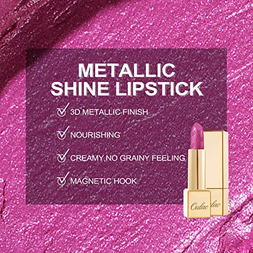 Oulac Pink Lipstick for Women with Metallic 3D Shine Lightweight Hydrating Formula, High Impact Lip Color, Vegan & Gluten Free Beauty, Full Coverage Lip Makeup, Velocity(15) - Morena Vogue
