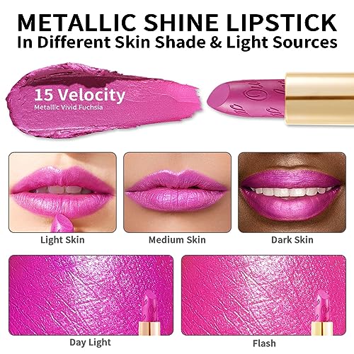 Oulac Pink Lipstick for Women with Metallic 3D Shine Lightweight Hydrating Formula, High Impact Lip Color, Vegan & Gluten Free Beauty, Full Coverage Lip Makeup, Velocity(15) - Morena Vogue