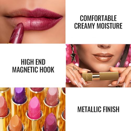 Oulac Pink Lipstick for Women with Metallic 3D Shine Lightweight Hydrating Formula, High Impact Lip Color, Vegan & Gluten Free Beauty, Full Coverage Lip Makeup, Velocity(15) - Morena Vogue