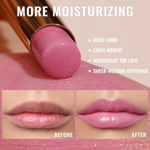 Oulac Warm Pink Shine Lipstick - Moisturizing Lip Stick Glossy Tinted Lip Balm, Sheer Shine Juicy Finish, Lightweight and Hydrating Formula for Dry Lip Care, Vegan 2.2g/0.07oz (07) - Morena Vogue