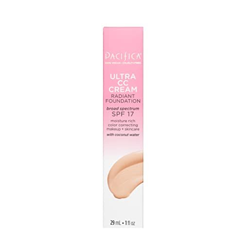 Pacifica Beauty Ultra CC Cream Radiant Foundation with Broad Spectrum SPF 17, Warm/Light Color, 100% Vegan & Cruelty Free, 1 Fl Oz - Morena Vogue