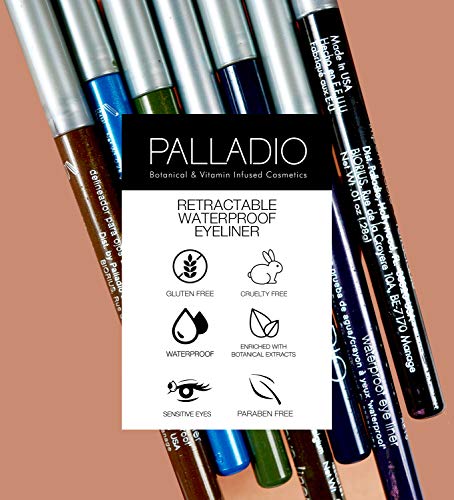 Palladio Retractable Waterproof Eyeliner, Richly Pigmented Color and Creamy, Slip Twist Up Pencil Eye Liner, Smudge Proof Long Lasting Application, All Day Wear, No Sharpener Required, Pure Black - Morena Vogue