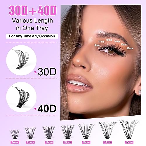 Pawotence Lash Extension Kit DIY 280pcs Lash Clusters Eyelash Extension Kit, 9-16mm Mix 30D 40D Curl Individual Lashes Kit with Lash Bond and Seal Lash Tweezers for Self Use(30D&40D-0.07D-9-16MIX KIT) - Morena Vogue