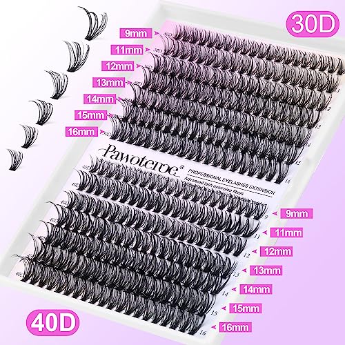 Pawotence Lash Extension Kit DIY 280pcs Lash Clusters Eyelash Extension Kit, 9-16mm Mix 30D 40D Curl Individual Lashes Kit with Lash Bond and Seal Lash Tweezers for Self Use(30D&40D-0.07D-9-16MIX KIT) - Morena Vogue