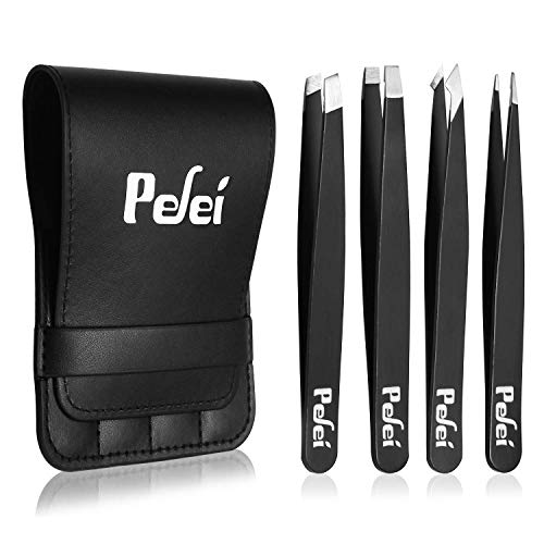 Pefei Tweezers Set - Professional Stainless Steel Tweezers for Eyebrows - Great Precision for Facial Hair, Splinter and Ingrown Hair Removal (Black) - Morena Vogue