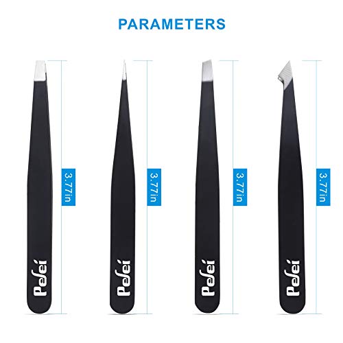 Pefei Tweezers Set - Professional Stainless Steel Tweezers for Eyebrows - Great Precision for Facial Hair, Splinter and Ingrown Hair Removal (Black) - Morena Vogue