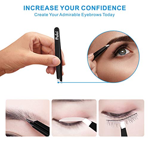 Pefei Tweezers Set - Professional Stainless Steel Tweezers for Eyebrows - Great Precision for Facial Hair, Splinter and Ingrown Hair Removal (Black) - Morena Vogue