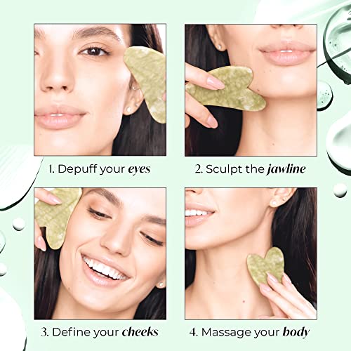 PLANTIFIQUE Gua Sha Facial Tools - Massage Tool - Jawline Sculptor - Face Sculpting Tool for Your Skincare Routine - Jade Gua Sha - Morena Vogue