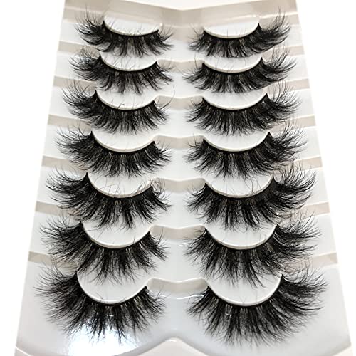 Pooplunch False Eyelashes Fluffy Mink Lashes Cat-Eye Look 18MM Wispy Long 8D Volume Fake Eyelash Strips 7 Pairs Pack - Morena Vogue