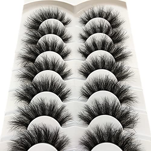 Pooplunch False Eyelashes Fluffy Mink Lashes Cat-Eye Look 18MM Wispy Long 8D Volume Fake Eyelash Strips 7 Pairs Pack - Morena Vogue