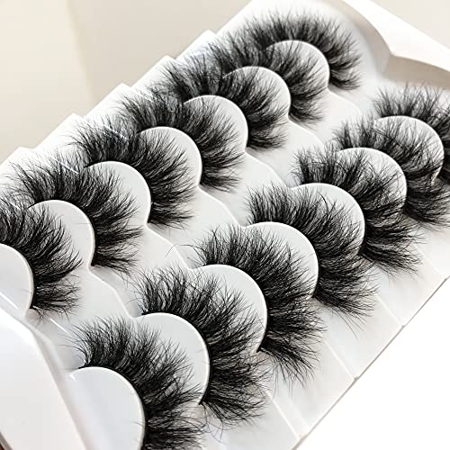 Pooplunch False Eyelashes Fluffy Mink Lashes Cat-Eye Look 18MM Wispy Long 8D Volume Fake Eyelash Strips 7 Pairs Pack - Morena Vogue