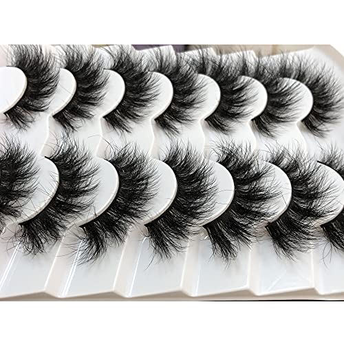 Pooplunch False Eyelashes Fluffy Mink Lashes Cat-Eye Look 18MM Wispy Long 8D Volume Fake Eyelash Strips 7 Pairs Pack - Morena Vogue