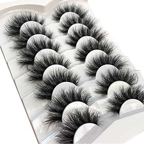 Pooplunch False Eyelashes Fluffy Mink Lashes Cat-Eye Look 18MM Wispy Long 8D Volume Fake Eyelash Strips 7 Pairs Pack - Morena Vogue