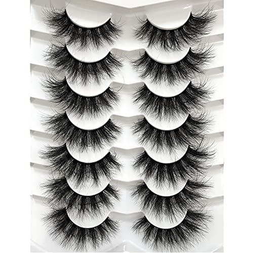 Pooplunch False Eyelashes Fluffy Mink Lashes Cat-Eye Look 18MM Wispy Long 8D Volume Fake Eyelash Strips 7 Pairs Pack - Morena Vogue