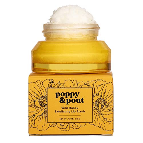 Poppy & Pout Natural Lip Scrub, Moisturizing Sugar Scrub for Dry Lips, Lip Scrubber Exfoliator with Essential Oils Smooths and Hydrates Lips, In Recyclable Glass Jars, Cruelty Free - Wild Honey - Morena Vogue