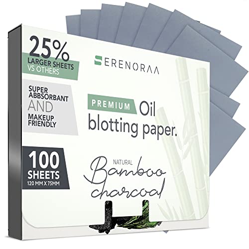 Premium Natural Bamboo Charcoal Oil Blotting Sheets for Face - 1x100 Sheets with Extra Large 5x3" Thick Blotting Paper for Oily Skin - Dispensable Portable Pack - Reduce Skin Acne - Makeup Friendly - Morena Vogue
