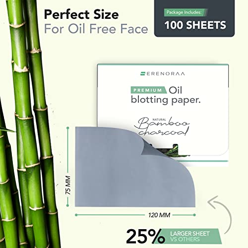 Premium Natural Bamboo Charcoal Oil Blotting Sheets for Face - 1x100 Sheets with Extra Large 5x3" Thick Blotting Paper for Oily Skin - Dispensable Portable Pack - Reduce Skin Acne - Makeup Friendly - Morena Vogue