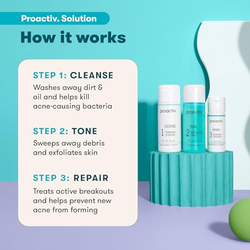 Proactiv 3 Step Acne Treatment - Benzoyl Peroxide Face Wash, Repairing Acne Spot Treatment for Face and Body, Exfoliating Toner - 30 Day Complete Acne Skin Care Kit - Morena Vogue