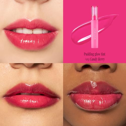 Pudding Glow Korean Lip Tint | Long-Lasting Lip Gloss Tint for Glowy | Moisturizing, Non-Sticky Glossy Lip Stain 0.14 Oz (03 CANDY BERRY) - Morena Vogue