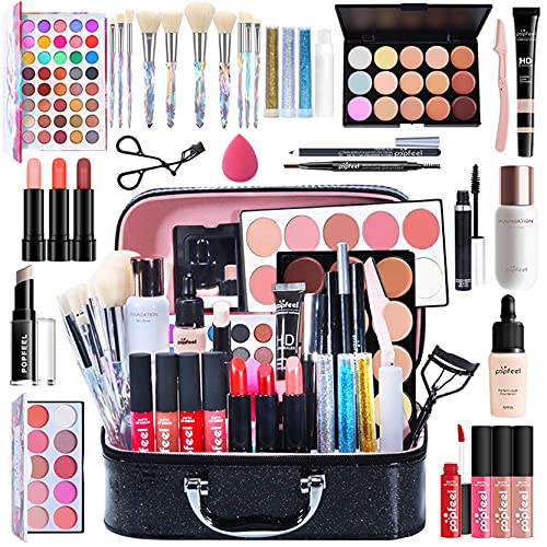 Pure Vie All-in-One Holiday Gift Makeup Set Cosmetic Essential Starter Bundle Include Eyeshadow Palette Lipstick Concealer Blush Mascara Foundation Face Powder - Makeup Kit for Women Full Kit - Morena Vogue