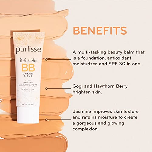 pūrlisse Perfect Glow BB Cream SPF 30: Clean & Cruelty-Free, Medium Flawless Coverage, Hydrates with Jasmine | Light Medium 1.4oz - Morena Vogue