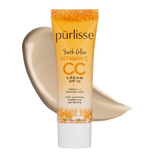 pūrlisse Youth Glow Vitamin C CC Cream SPF 50: Cruelty-Free & Clean, Paraben & Sulfate-Free, Full Coverage, Hydrates with Hyaluronic Acid | Light 1.4oz - Morena Vogue