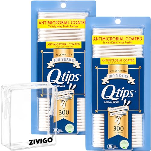 Q Tips Swabs for Cleaning are Made with 100 Percent Cotton, 300 Count, (Pack of 2) Total 600 Swabs, Bundle with Travel Case - Morena Vogue