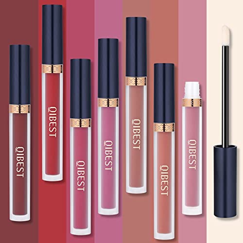 QiBest 7Pcs Matte Liquid Lipstick + 1Pcs Lip Plumper Makeup Set Kit, Pigmented Long Lasting Lip Gloss Set, Velvet Waterproof Lip Makeup Valentine's Day Gift Sets for Girls and Women - Morena Vogue