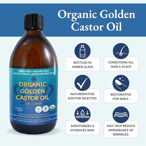 QUEEN OF THE THRONES Organic Golden Castor Oil - 500mL (16.9oz) | 100% Pure & Expeller-Pressed for Hair, Skin & Digestion | Hexane Free | USDA Certified - Morena Vogue