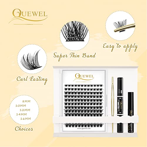 QUEWEL DIY Lash Extensions Kit Lash Clusters 144 Pcs, Cluster Lashes Golden Lashes Tweezers, Eyelash Clusters Bond and Seal Waterproof, Cluster Lash Glue Remover for DIY Lash Extensions (QU-RR-DH-01) - Morena Vogue