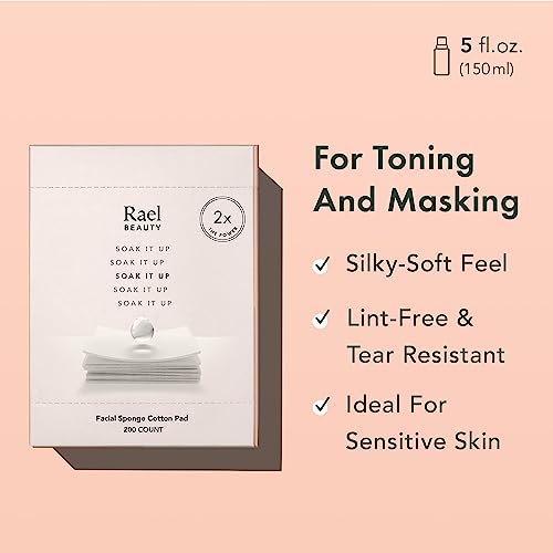 Rael Skin Care, Cotton Pads for Face - Facial Sponge Pads, Square Cotton Pads for Face Toner, Makeup Remover and Facial Cleansing, Lint Free, Soft and Thin, Rayon (200 Count) - Morena Vogue