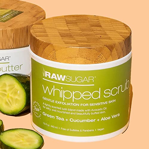 Raw Sugar Green Tea + Cucumber + Aloe Vera Body Love Bundle - Sensitive Skin Body Wash, Body Scrub & Body Butter, Clean Ingredients, Formulated without Sulfates and Parabens - Morena Vogue