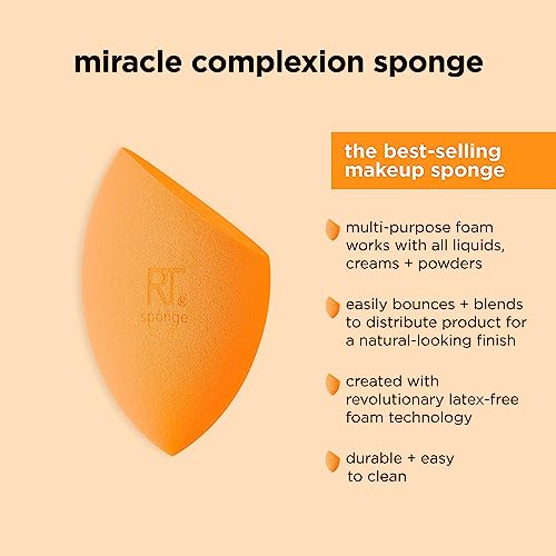 Real Techniques Miracle Complexion Sponge, Makeup Blender Sponge For Liquid & Cream Foundation, Light & Medium Coverage, Natural, Dewy Base Makeup, Mother’s Day Gift Set, Latex-Free Foam, 4 Count - Morena Vogue