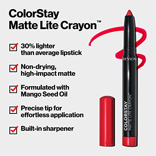 REVLON ColorStay Matte Lite Crayon Lipstick with Built-in Sharpener, Smudge-proof, Water-Resistant Non-Drying Lipcolor, 006 Lift Off, 0.049 oz - Morena Vogue