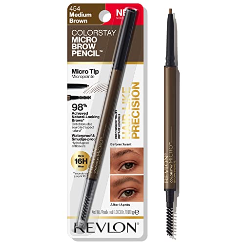 Revlon ColorStay Micro Eyebrow Pencil with Built In Spoolie Brush, Infused with Argan and Marula Oil, Waterproof, Smudgeproof, 454 Medium Brown (Pack of 1) - Morena Vogue