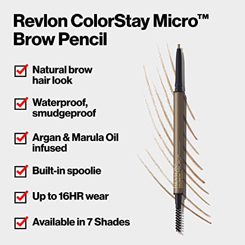 Revlon ColorStay Micro Eyebrow Pencil with Built In Spoolie Brush, Infused with Argan and Marula Oil, Waterproof, Smudgeproof, 454 Medium Brown (Pack of 1) - Morena Vogue