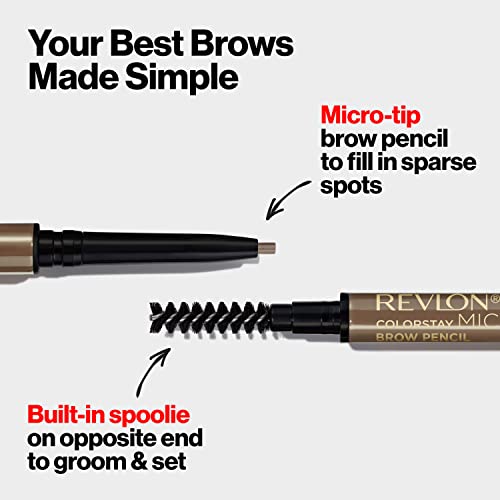 Revlon ColorStay Micro Eyebrow Pencil with Built In Spoolie Brush, Infused with Argan and Marula Oil, Waterproof, Smudgeproof, 454 Medium Brown (Pack of 1) - Morena Vogue