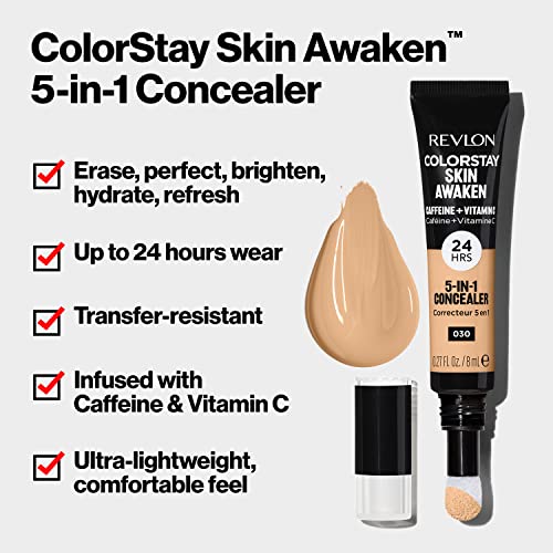 Revlon ColorStay Skin Awaken 5-in-1 Concealer, Lightweight, Creamy Longlasting Face Makeup with Caffeine & Vitamin C, For Imperfections, Dark Circles & Redness, 002 Universal Brightener, 0.27 fl oz - Morena Vogue