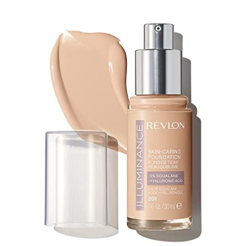 Revlon Illuminance Skin-Caring Liquid Foundation, Hyaluronic Acid, Hydrating and Nourishing Formula with Medium Coverage, 201 Creamy Natural (Pack of 1) - Morena Vogue