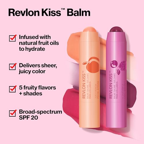 Revlon Lip Balm, Kiss Tinted Lip Balm, Face Makeup with Lasting Hydration, SPF 20, Infused with Natural Fruit Oils, 035 Berry Burst, 0.09 Oz - Morena Vogue