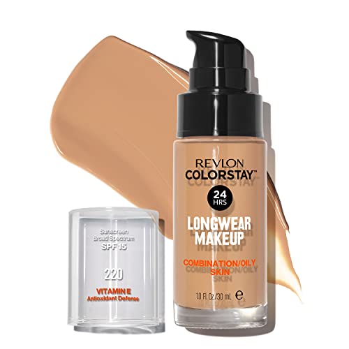 Revlon Liquid Foundation, ColorStay Face Makeup for Combination & Oily Skin, SPF 15, Medium-Full Coverage with Matte Finish, Natural Beige ((220), 1.0 oz - Morena Vogue