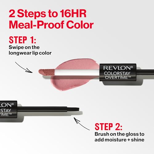 Revlon Liquid Lipstick with Clear Lip Gloss, ColorStay Overtime Lipcolor, Dual Ended with Vitamin E, 350 Bare Maximum, 0.07 Fl Oz (Pack of 1) - Morena Vogue